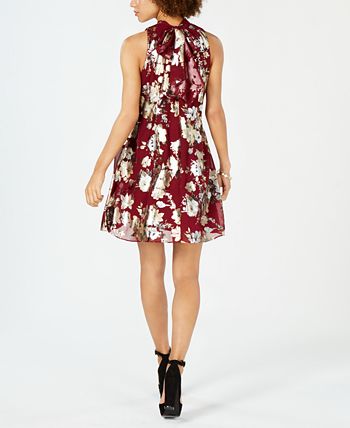 Robbie Bee Women's Floral Metallic Printed Mock Neck Dress Red Size 12 Petite