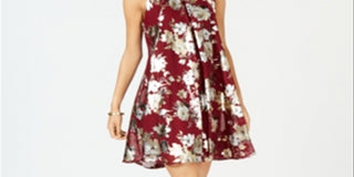 Robbie Bee Women's Floral Metallic Printed Mock Neck Dress Red Size 12 Petite