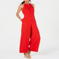 Donna Ricco Women's Halter Chain Neck Keyhole Front Sleeveless Zipper Back Pockets Solid Crepe Jumpsuit Red Size 4