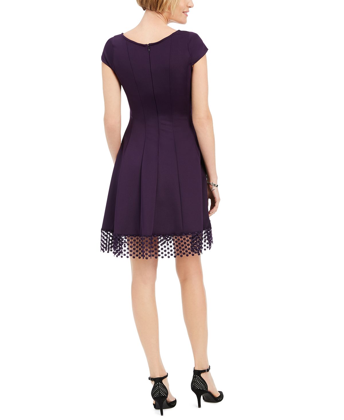 Donna Ricco Women's Lace Trim Fit & Flare Dress Purple Size 16