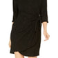 Signature by Robbi Bee Women's Glitter 3/4 Sleeve Jewel Neck Above The Knee Cocktail Sheath Dress Black Size Petite Large