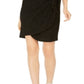Signature by Robbi Bee Women's Glitter 3/4 Sleeve Jewel Neck Above The Knee Cocktail Sheath Dress Black Size Petite Large