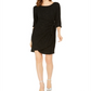 Signature by Robbi Bee Women's Glitter 3/4 Sleeve Jewel Neck Above The Knee Cocktail Sheath Dress Black Size Petite Large
