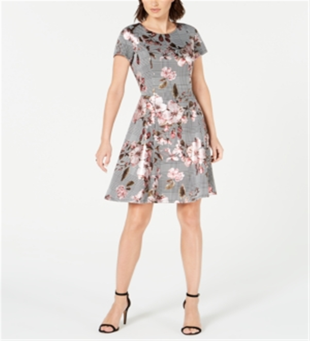 Robbie Bee Women's Floral Menswear Print Dress Black/Pink Size Petite M