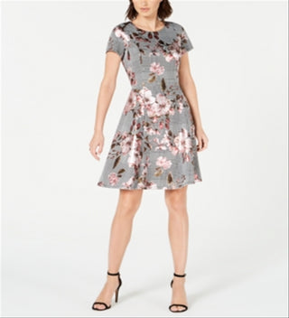 Robbie Bee Women's Floral Menswear Print Dress Black/Pink Size Petite M