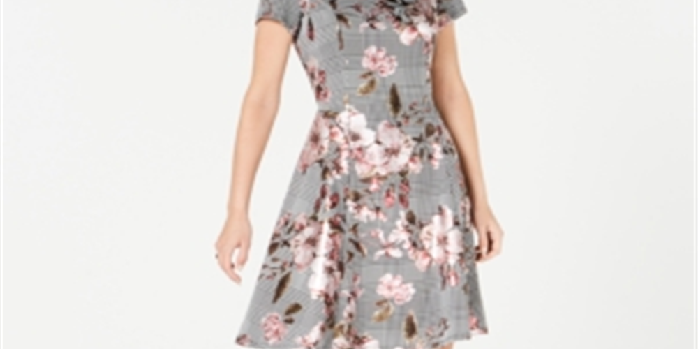 Robbie Bee Women's Floral Menswear Print Dress Black/Pink Size Petite M