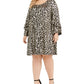 Robbie Bee Women's Plus Long Bell Sleeve Animal Print Dress Black Size 2X