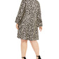 Robbie Bee Women's Plus Long Bell Sleeve Animal Print Dress Black Size 2X