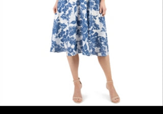 Donna Ricco Blue Floral Fit & Flare Dress, Belted, Size 14