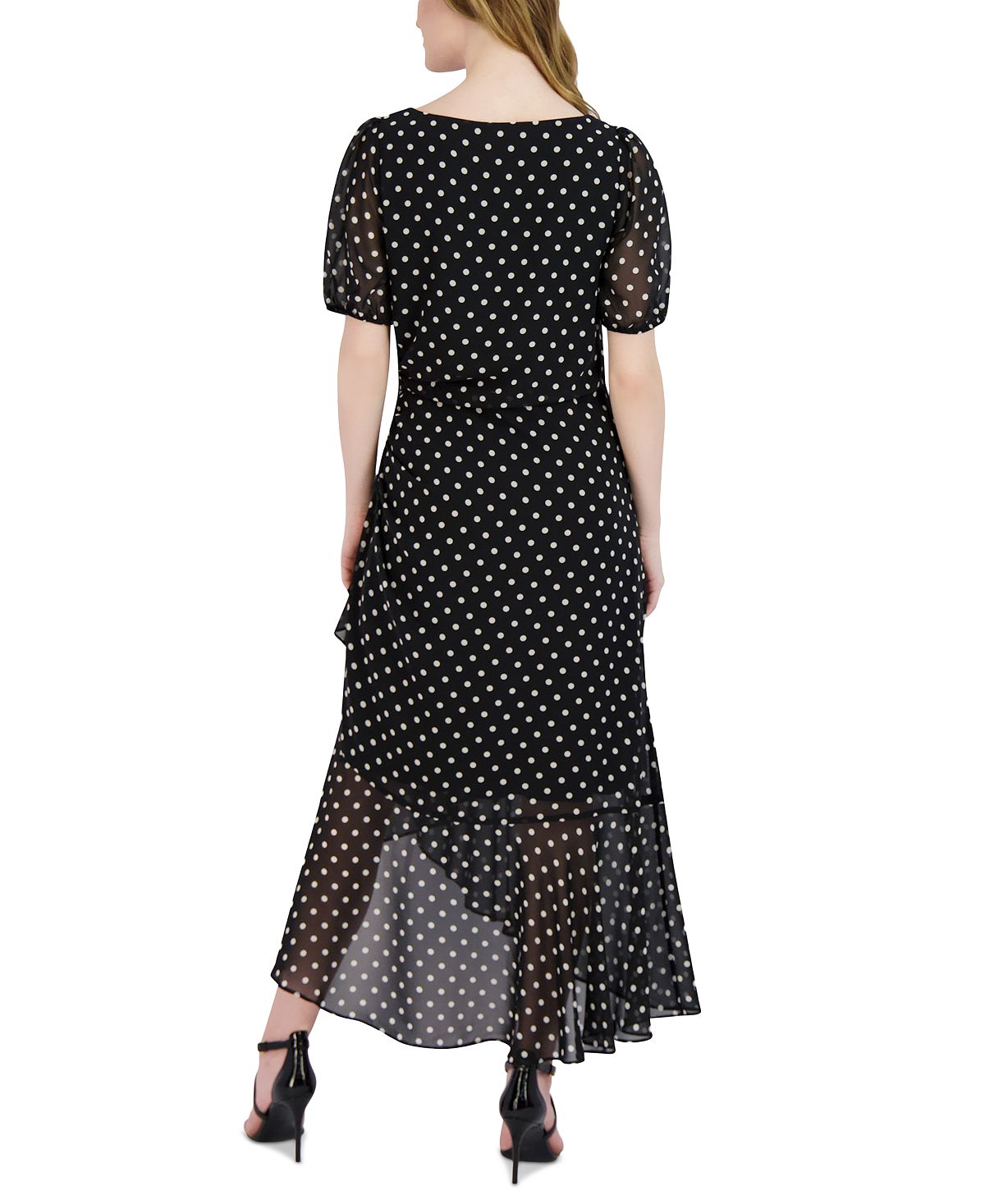 Julia Jordan Women's Polka Dot Ruffled Maxi Dress Black Size 16