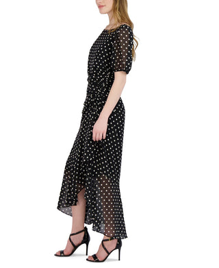 Julia Jordan Women's Polka Dot Ruffled Maxi Dress Black Size 16