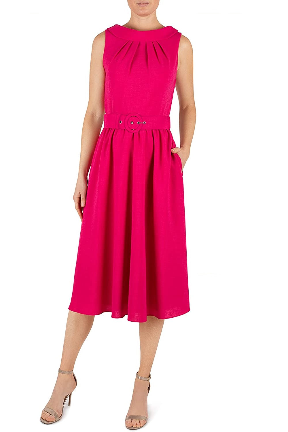 Donna Ricco Women's Portrait Collar A Line Dress Hot Pink Size 10