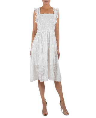 Julia Jordan Women's Zippered Ruffled Embroidered Flutter Sleeve Square Neck Dress White Size 12