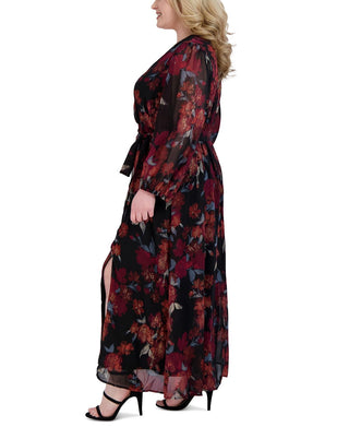 Robbie Bee Women's Floral Chiffon Maxi Dress Black Size 14W