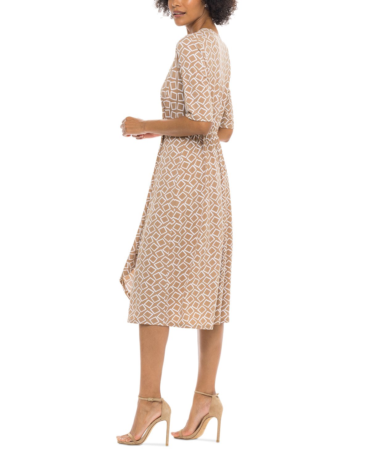 Robbie Bee Women's Printed Faux Wrap Dress Brown Size Large