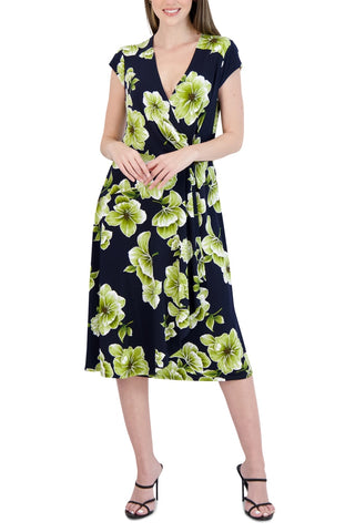 Robbie Bee Women's Side Ring Midi Dress Blue Size Large