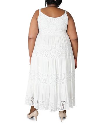 Robbie Bee Women's Sleeveless Tiered Lace Maxi Dress White Size 3X