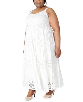 Robbie Bee Women's Sleeveless Tiered Lace Maxi Dress White Size 3X