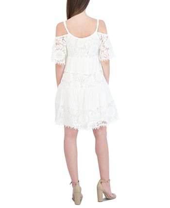 Robbie Bee Women's Cold Shoulder Gauze Lace Shift Dress White Size Petite Large