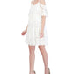 Robbie Bee Women's Cold Shoulder Gauze Lace Shift Dress White Size Petite Large