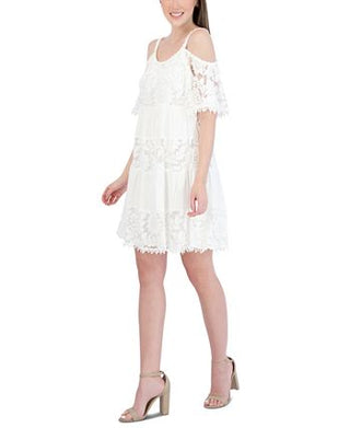 Robbie Bee Women's Cold Shoulder Gauze Lace Shift Dress White Size Petite Large