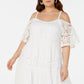 Robbie Bee Women's Lace Cold Shoulder Dress White Size 1X