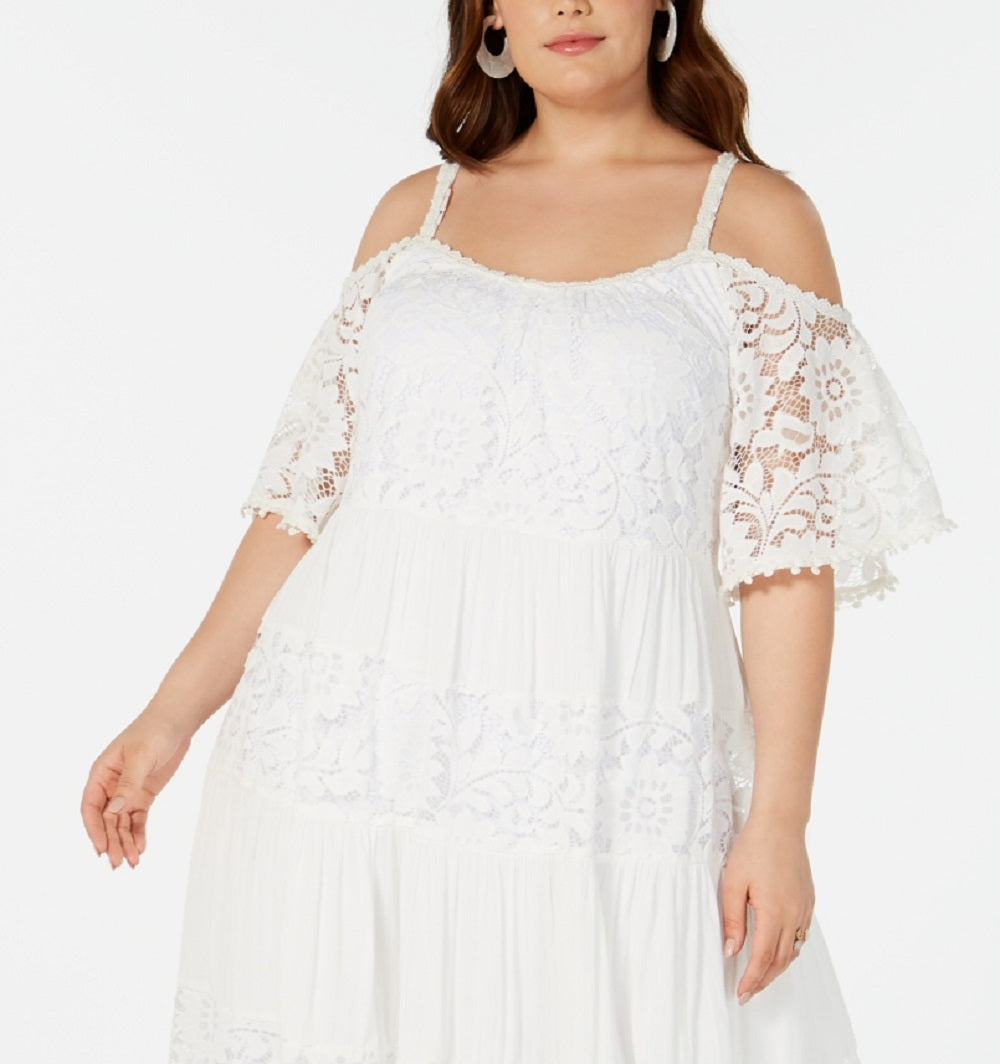 Robbie Bee Women's Lace Cold Shoulder Dress White Size 1X