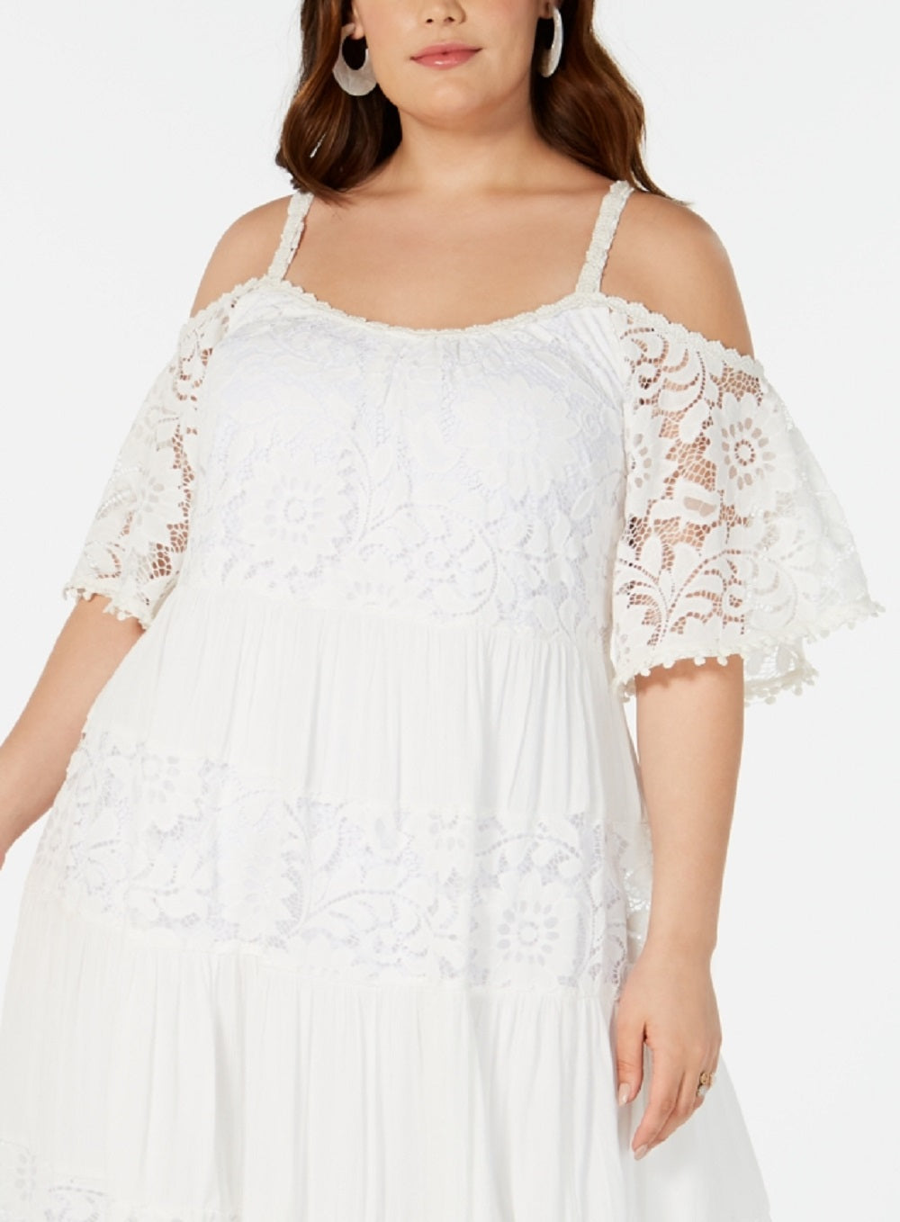 Robbie Bee Women's Lace Cold Shoulder Dress White Size 3X