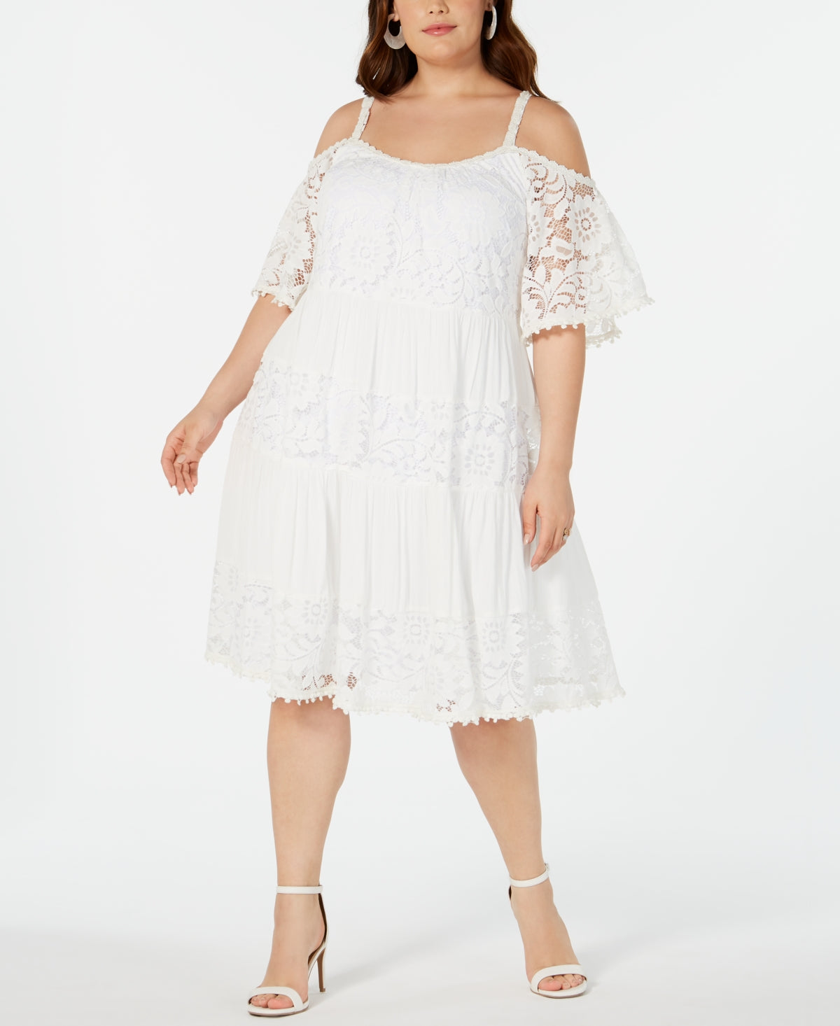 Robbie Bee Women's Lace Cold Shoulder Dress White Size 3X