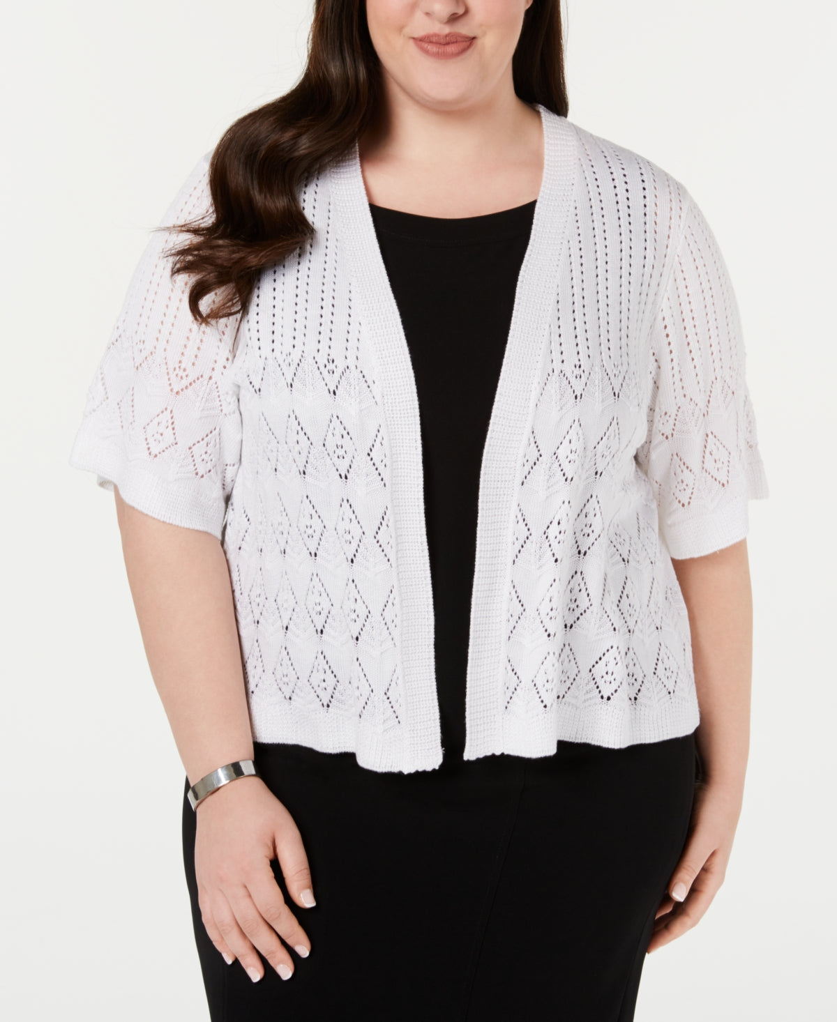 Robbie Bee Women's Short Sleeve Crocheted Shrug White Size 2X