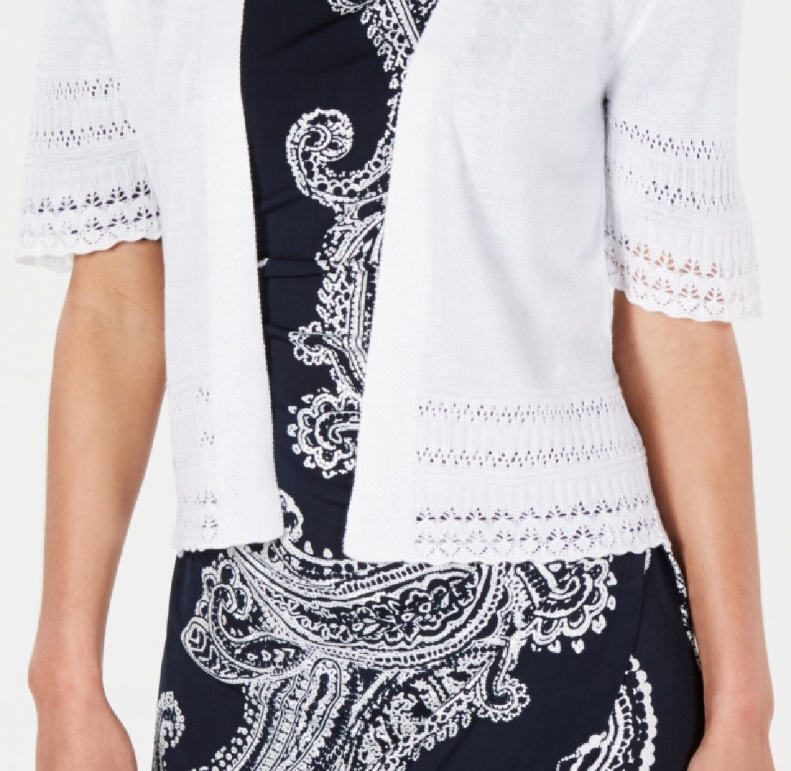 Robbie Bee Women's Short Sleeve Eyelet Trim Shrug White Size Petite Small