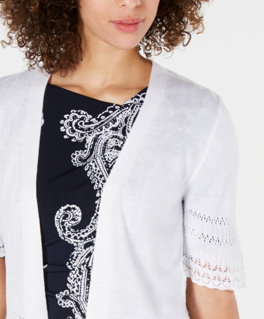 Robbie Bee Women's Short Sleeve Eyelet Trim Shrug White Size Petite Medium