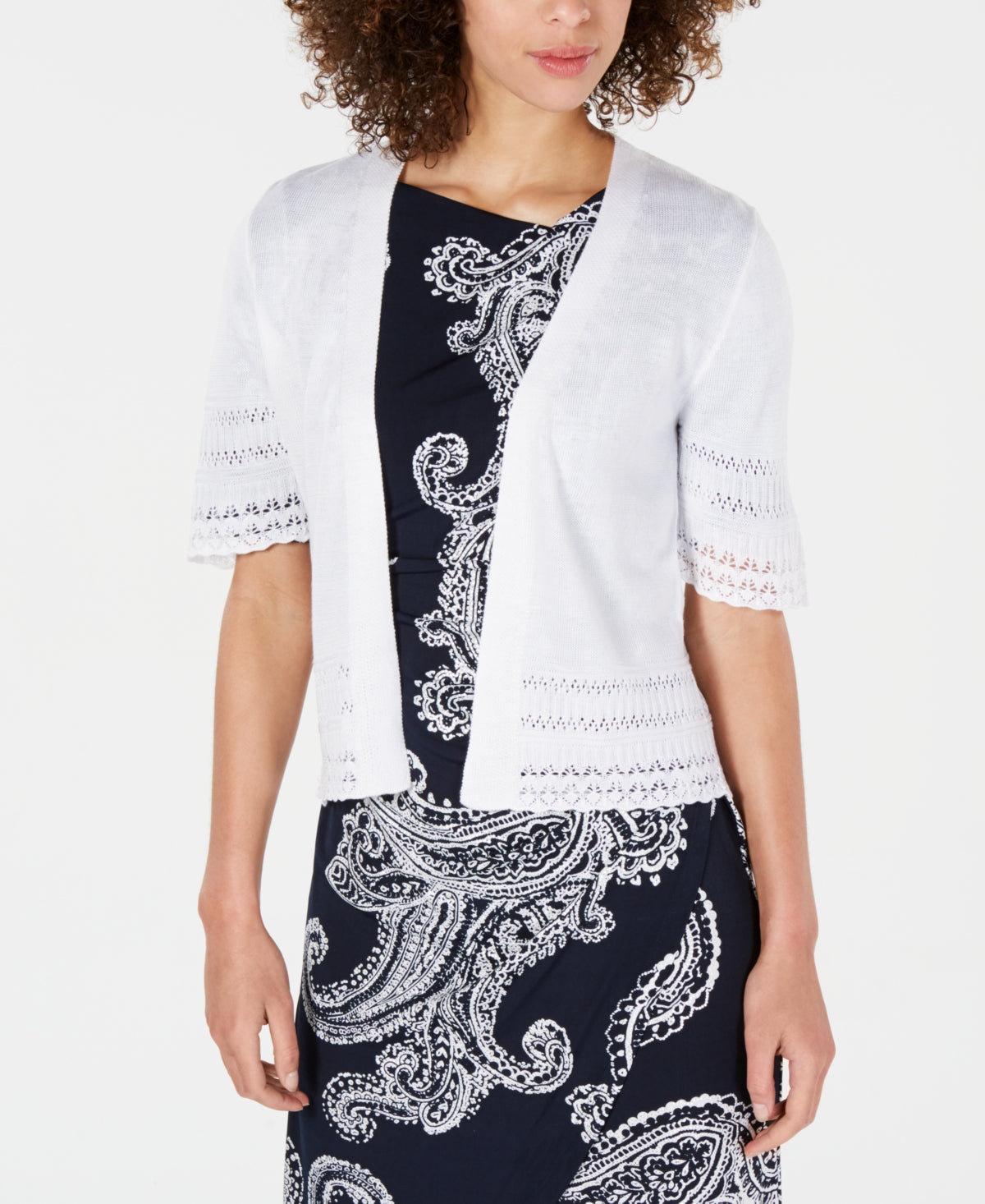 Robbie Bee Women's Short Sleeve Eyelet Trim Shrug White Size Petite Medium