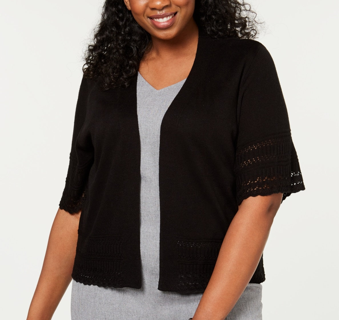 Robbie Bee Women's Eyelet Trim Shrug Black Size 1X