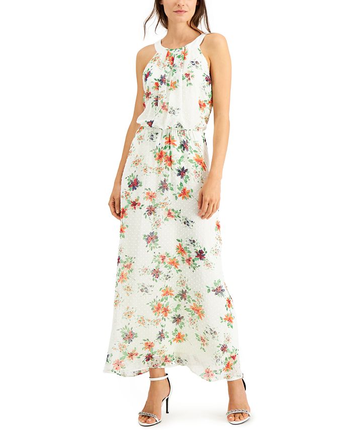 Robbie Bee Women's Chiffon Maxi Dress White Size 8Petite