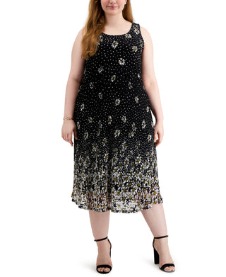 Robbie Bee Women's Embroidered Midi Dress Black Size 1X