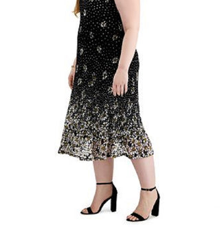 Robbie Bee Women's Embroidered Midi Dress Black Size 1X