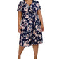 Robbie Bee Women's Floral Print Faux Wrap Dress Blue Size 2X