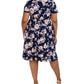 Robbie Bee Women's Floral Print Faux Wrap Dress Blue Size 2X