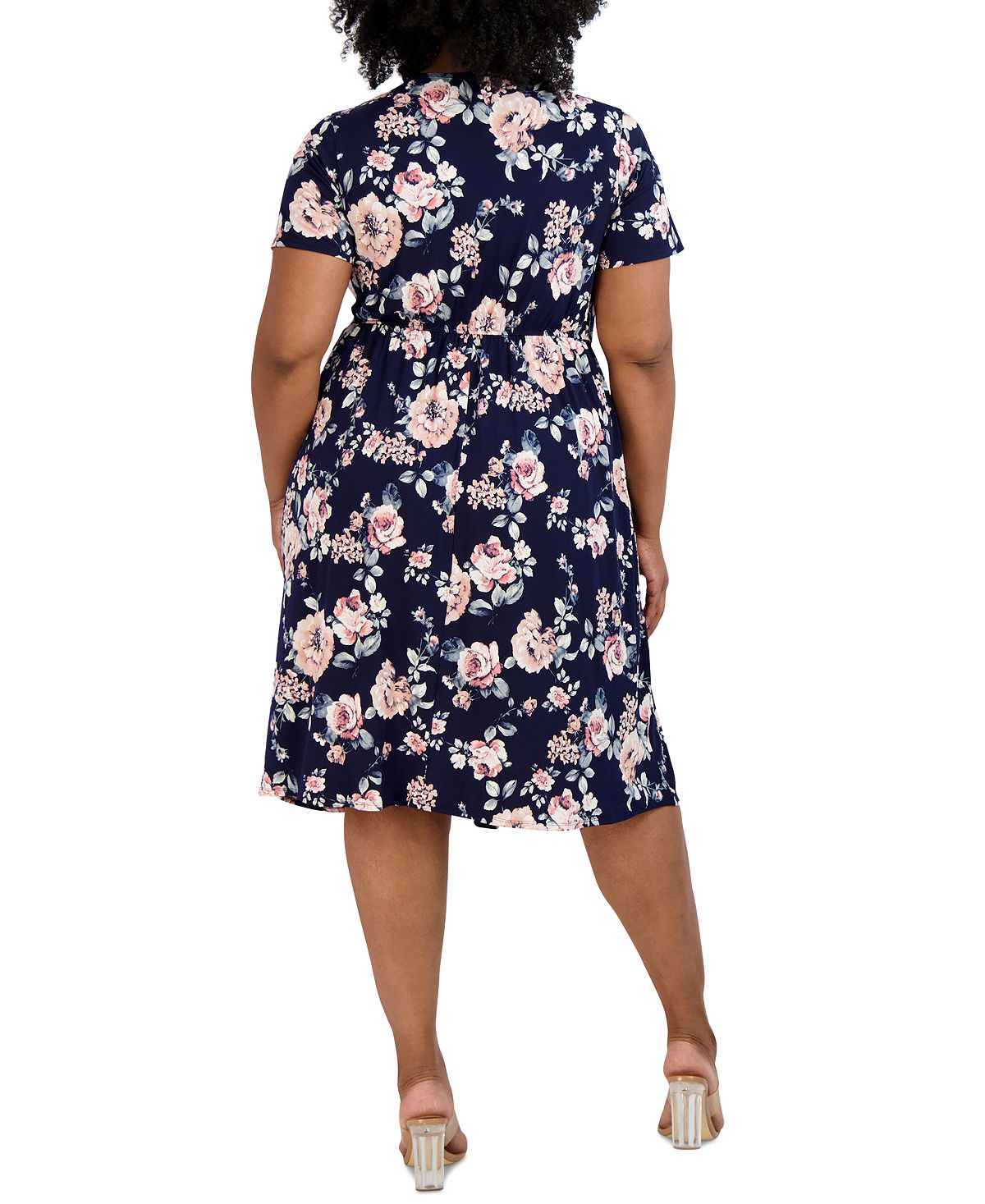 Robbie Bee Women's Floral Print Faux Wrap Dress Blue Size 2X