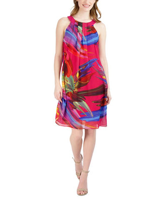 Robbie Bee Women's Printed A Line Dress Red Size Petite Small