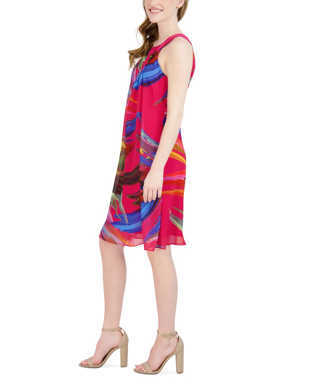 Robbie Bee Women's Printed A Line Dress Red Size Petite Small