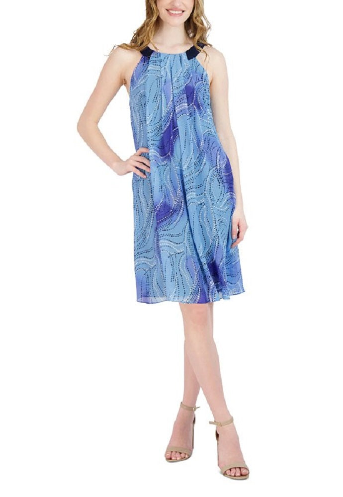 Robbie Bee Women's Chiffon Halter Dress Blue Size Medium