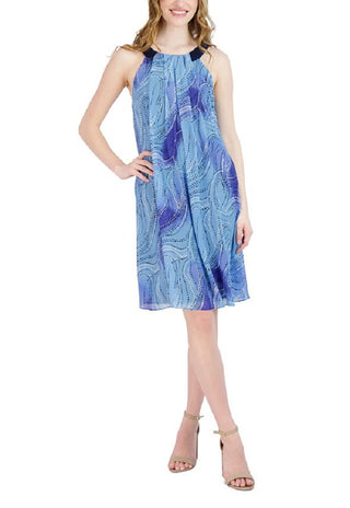 Robbie Bee Women's Chiffon Halter Dress Blue Size Medium