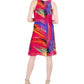 Robbie Bee Women's Printed Chiffon Pleat Neck Dress Pink Size Medium