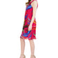Robbie Bee Women's Printed Chiffon Pleat Neck Dress Pink Size Medium