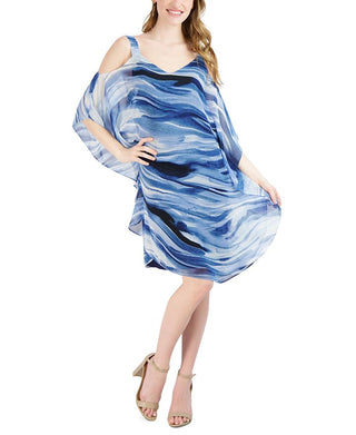 Robbie Bee Women's Cold Shoulder Short Kaftan Dress Blue Size 6Petite