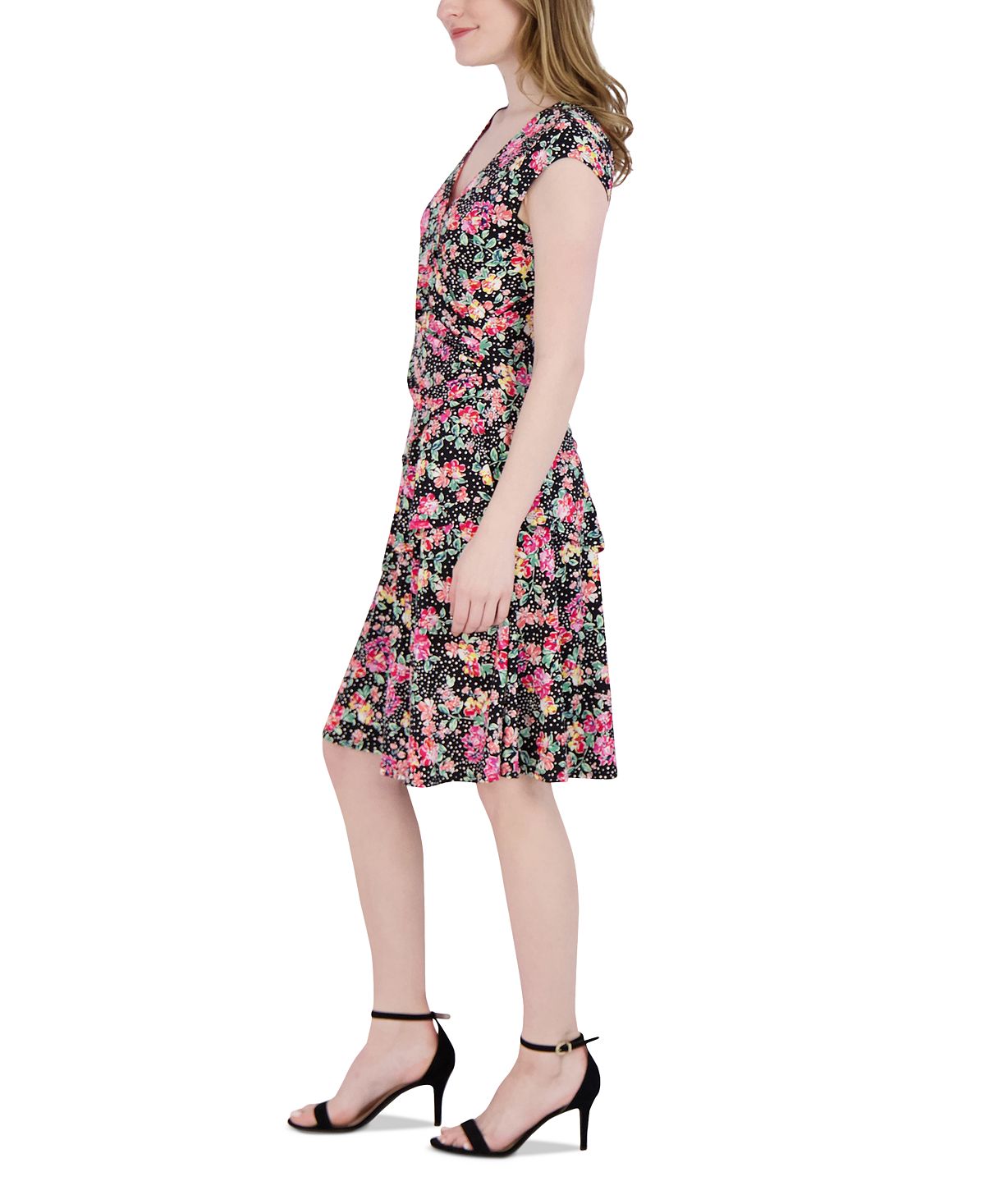 Robbie Bee Women's Ruffle Jersey Dress Black Size Petite Medium