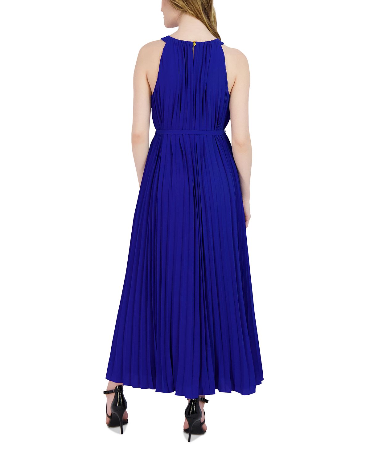 Donna Ricco Women's Pleated Belted Waist Maxi Dress Blue Size 14