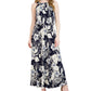 Robbie Bee Women's Pleated Neck Maxi Dress Blue Size Petite Large
